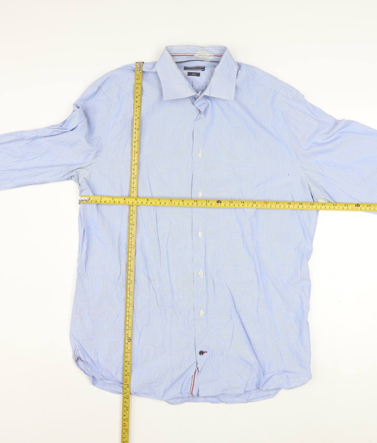 Tommy Hilfiger Men's Blue Striped Slim Fit Long Sleeve Button-Up Shirt Size 16