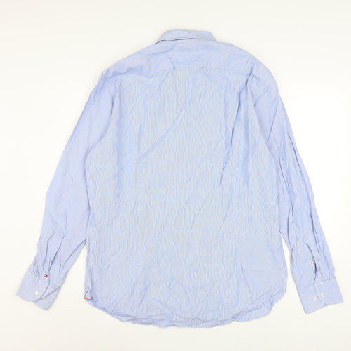 Tommy Hilfiger Men's Blue Striped Slim Fit Long Sleeve Button-Up Shirt Size 16
