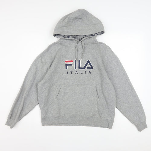 Fila Boys Grey Pullover Hoodie L Graphic Print Fleece Sweatshirt