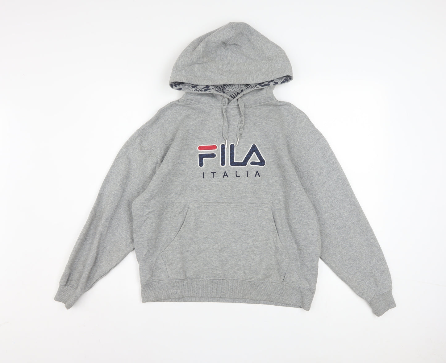 Fila Boys Grey Pullover Hoodie L Graphic Print Fleece Sweatshirt