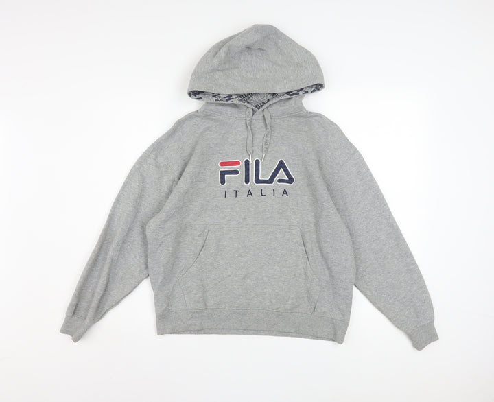 Fila Boys Grey Pullover Hoodie L Graphic Print Fleece Sweatshirt