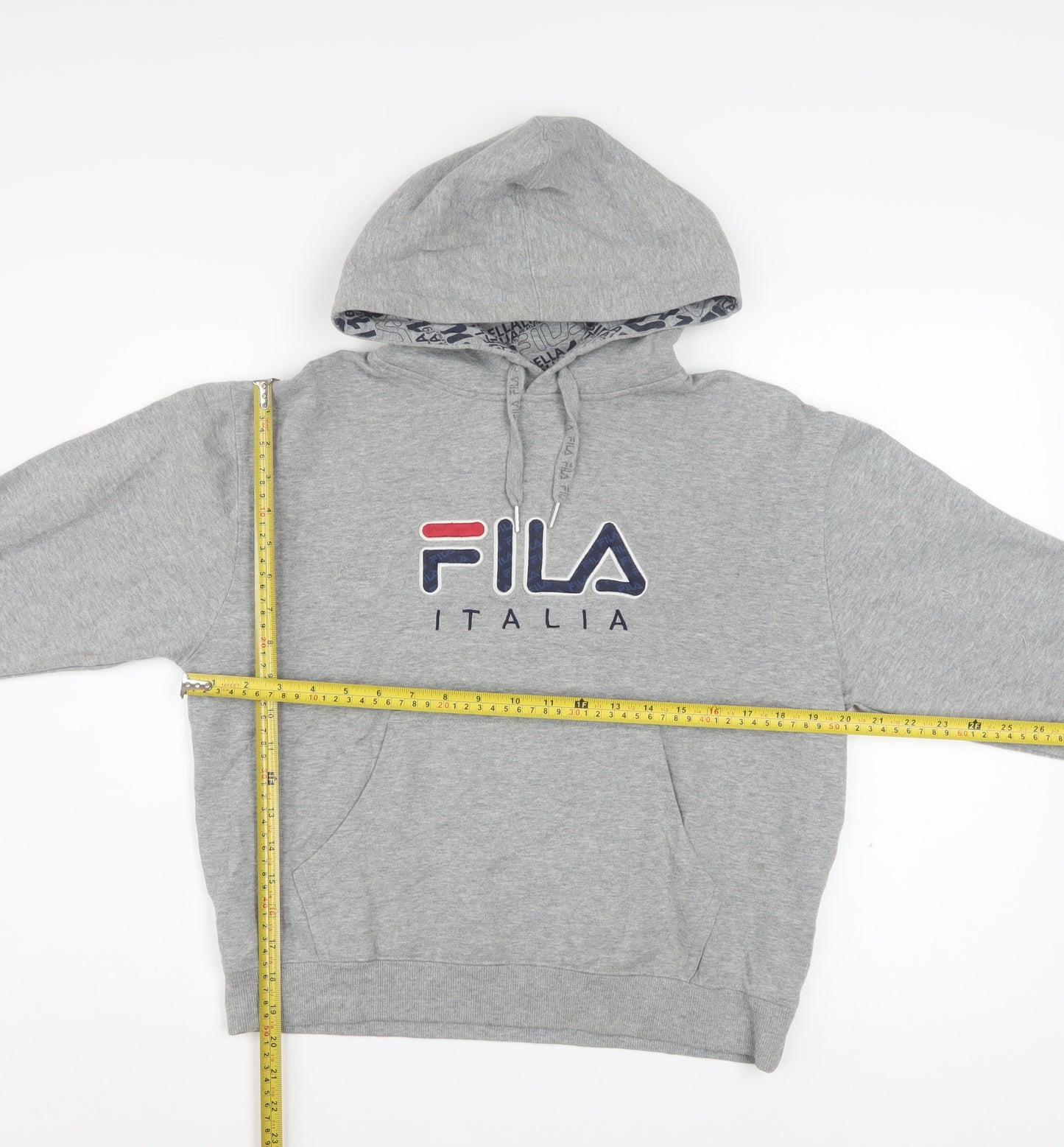 Fila Boys Grey Pullover Hoodie L Graphic Print Fleece Sweatshirt