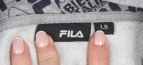 Fila Boys Grey Pullover Hoodie L Graphic Print Fleece Sweatshirt