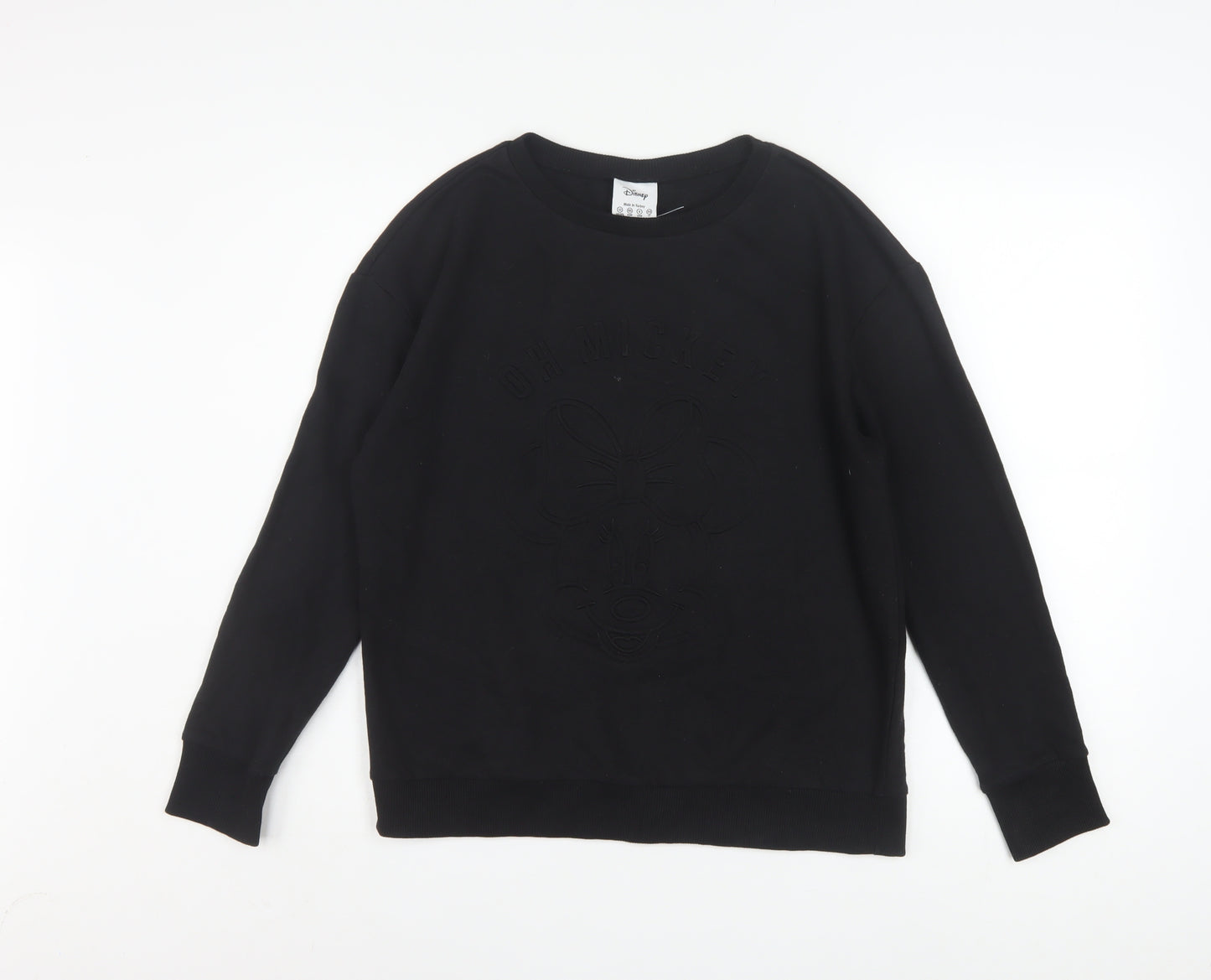 Disney Womens Black Minnie Mouse Embossed Pullover Sweatshirt Size 12