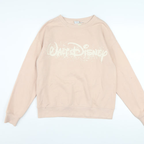 Disney Women Beige XS Pullover Sweatshirt with Logo Print