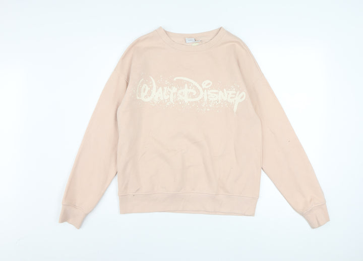 Disney Women Beige XS Pullover Sweatshirt with Logo Print