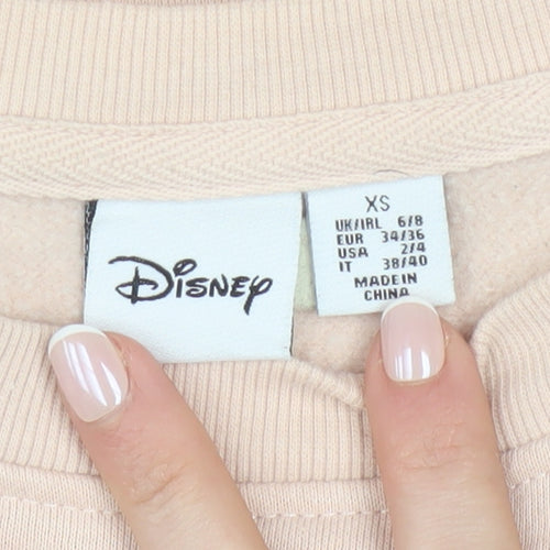 Disney Women Beige XS Pullover Sweatshirt with Logo Print