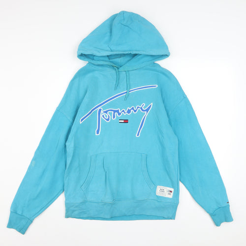 Tommy Jeans Mens Blue XS Pullover Hoodie Logo Graphic Cotton