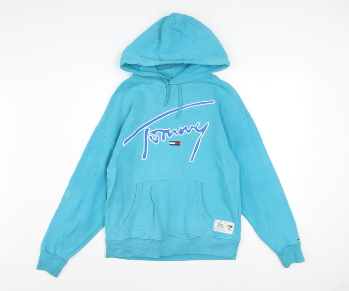 Tommy Jeans Mens Blue XS Pullover Hoodie Logo Graphic Cotton