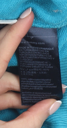 Tommy Jeans Mens Blue XS Pullover Hoodie Logo Graphic Cotton