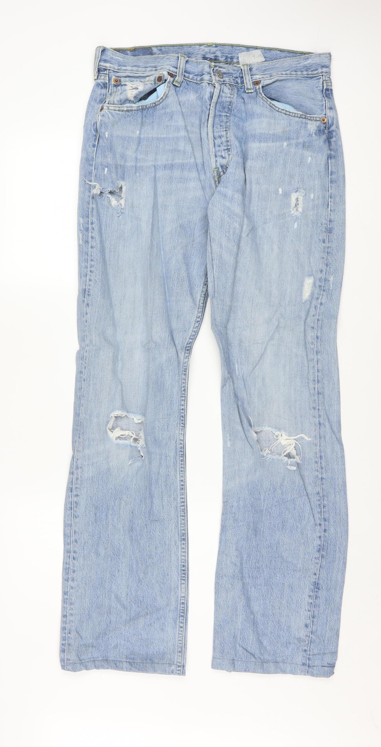 Levi's 501 Men's Blue Distressed Straight Leg Jeans 32x34
