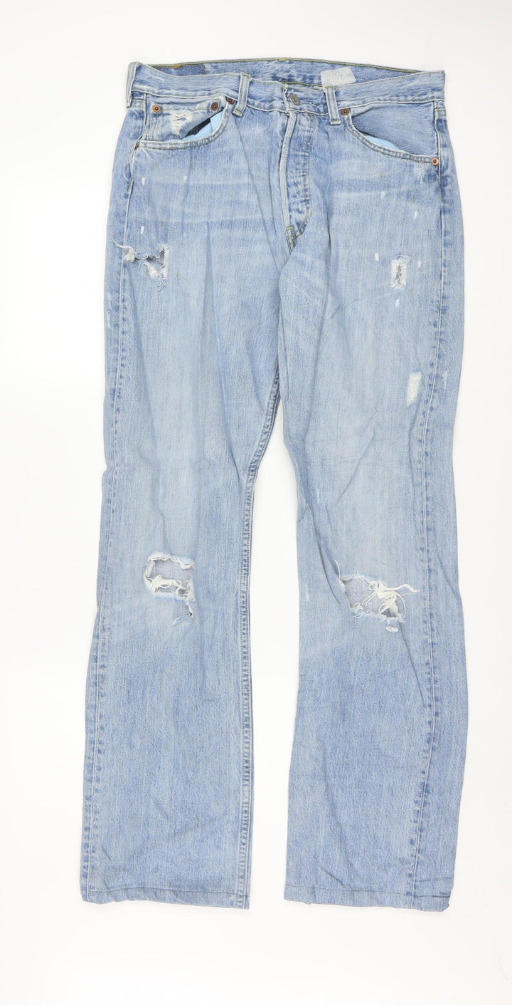 Levi's 501 Men's Blue Distressed Straight Leg Jeans 32x34
