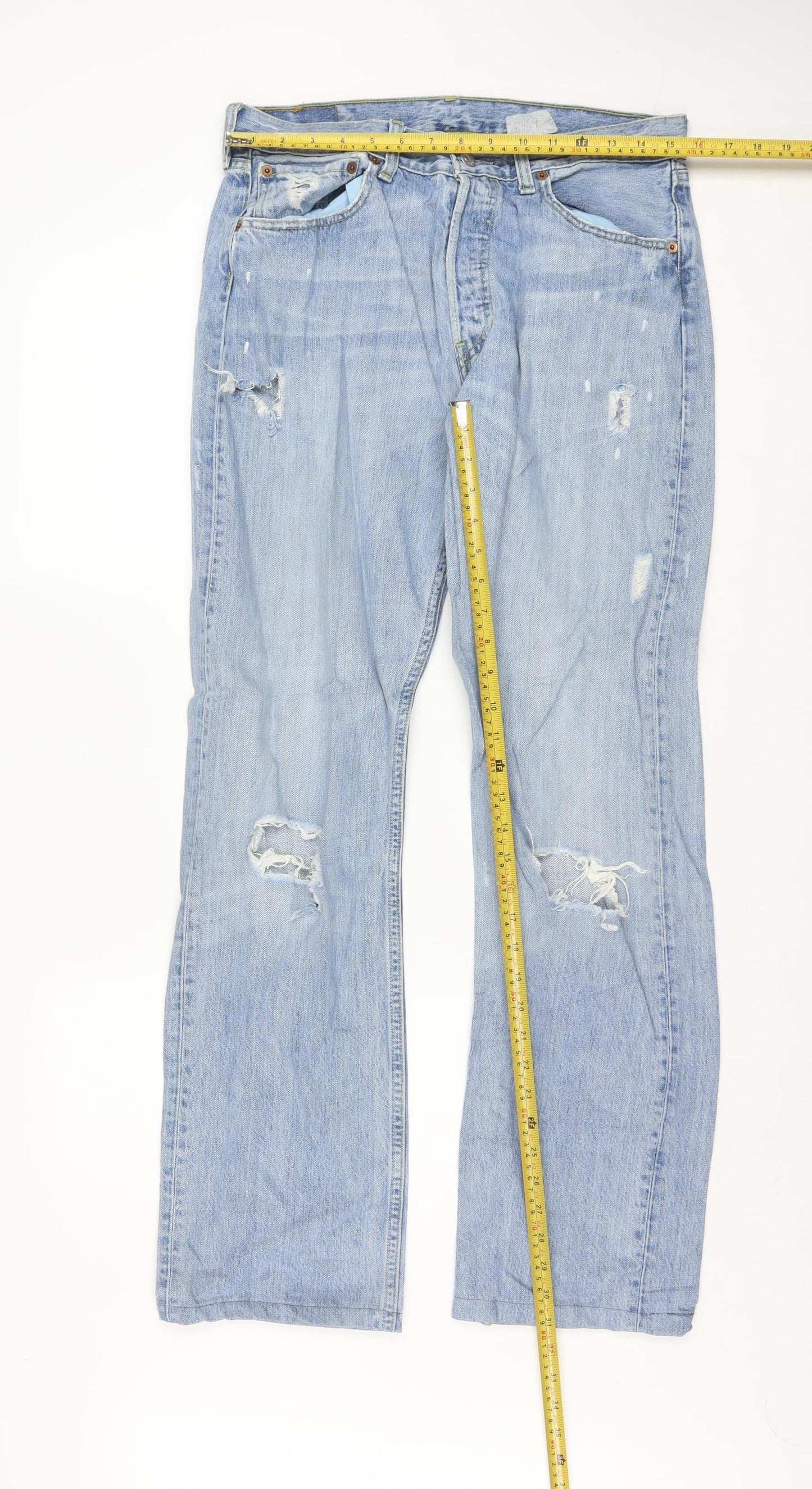 Levi's 501 Men's Blue Distressed Straight Leg Jeans 32x34