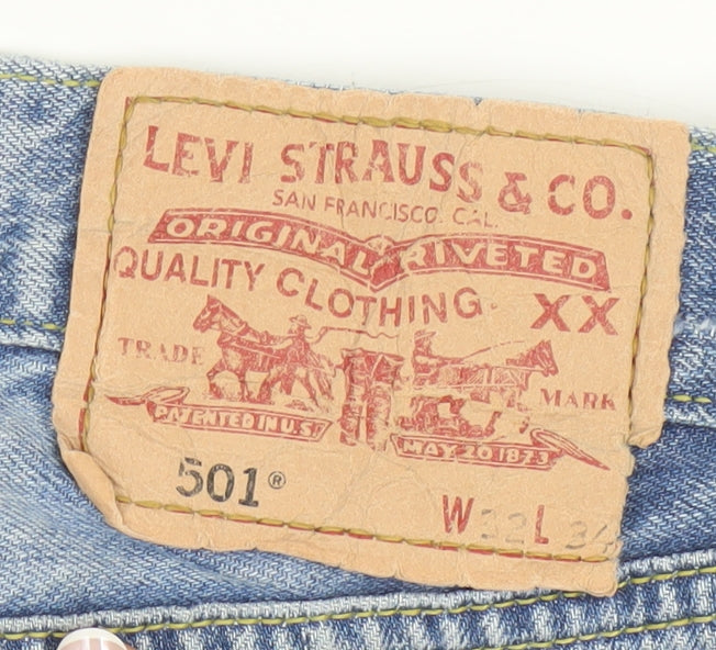 Levi's 501 Men's Blue Distressed Straight Leg Jeans 32x34