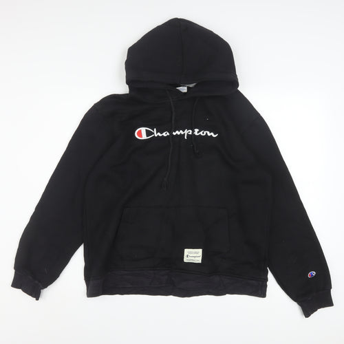 Champion Women's Black Pullover Hoodie Large Logo Embroidered Sweatshirt