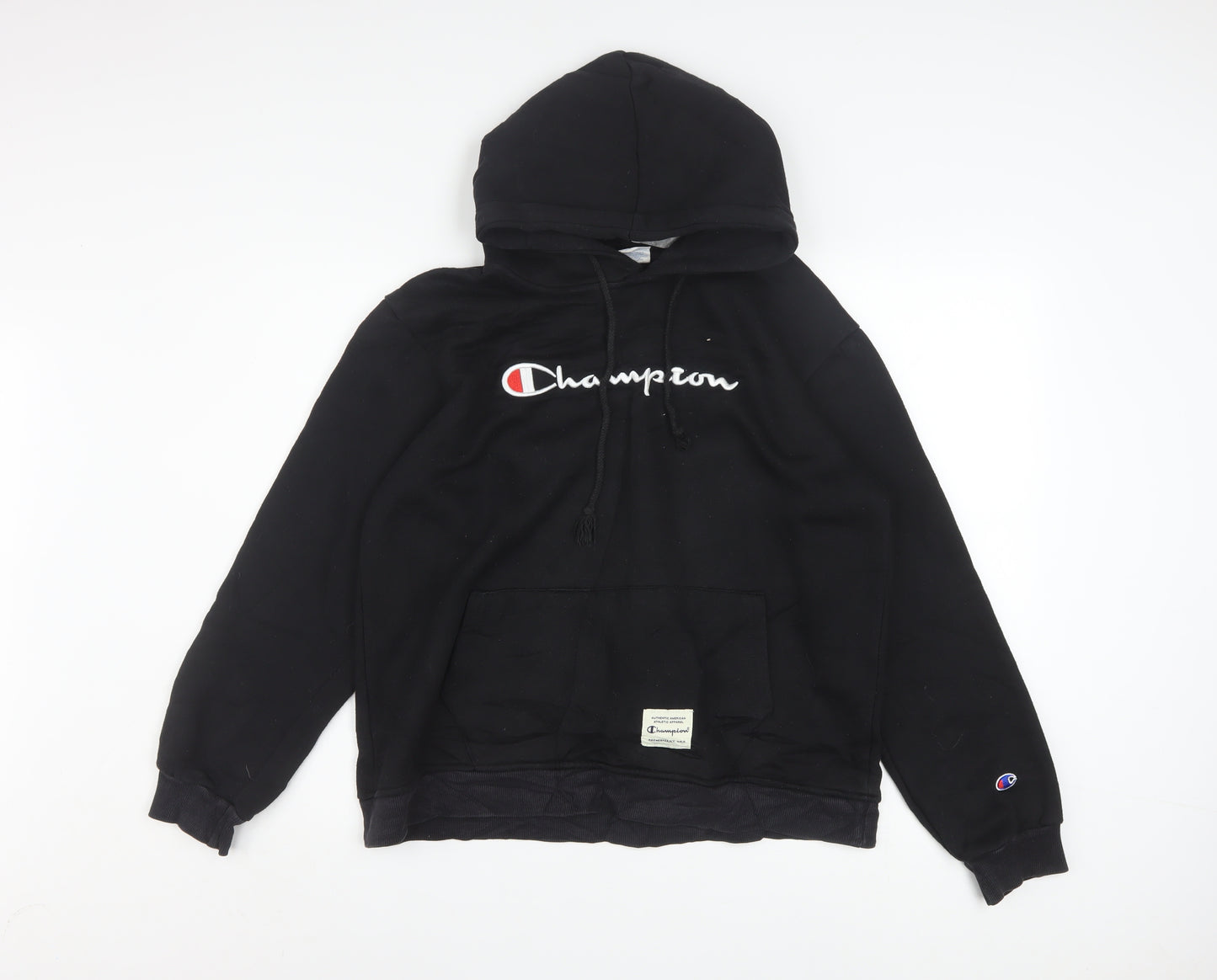 Champion Women's Black Pullover Hoodie Large Logo Embroidered Sweatshirt