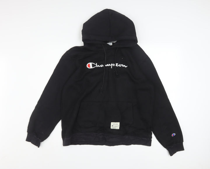 Champion Women's Black Pullover Hoodie Large Logo Embroidered Sweatshirt