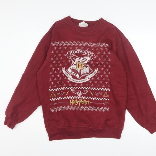 Harry Potter Men’s Red Hogwarts Pullover Sweatshirt Size S