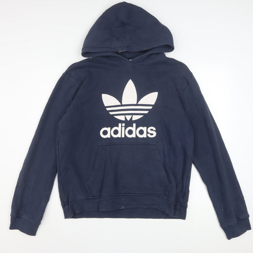 Adidas Men's Blue Pullover Hoodie L Fleece Logo Sweatshirt