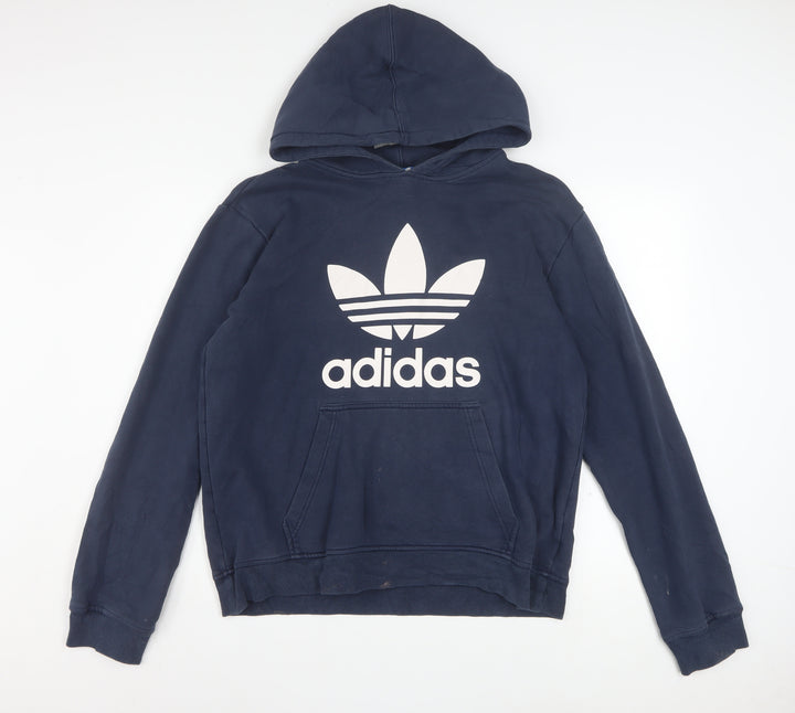Adidas Men's Blue Pullover Hoodie L Fleece Logo Sweatshirt