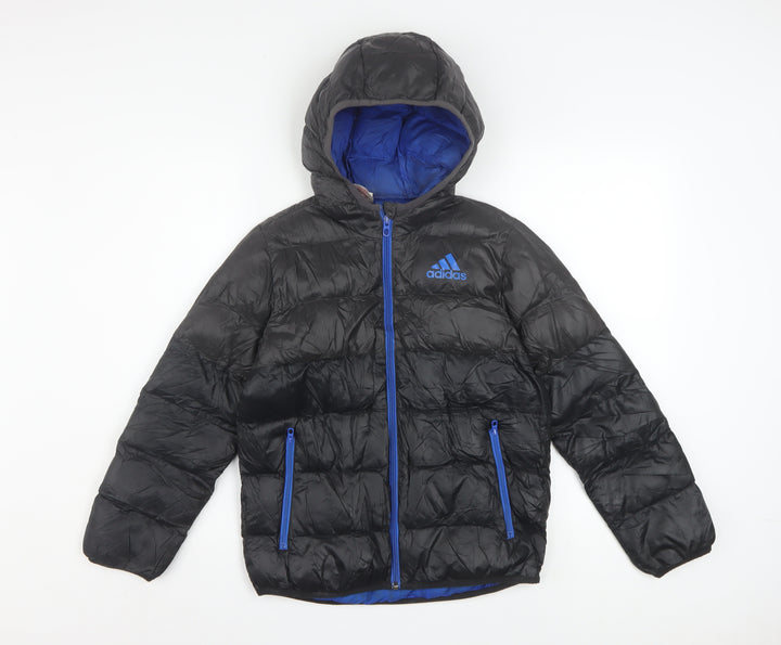 Adidas Boys Black Puffer Jacket 9-10 Years Hooded Lightweight Winter Coat