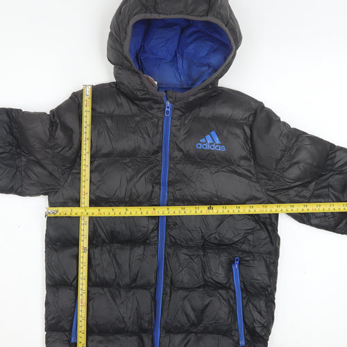 Adidas Boys Black Puffer Jacket 9-10 Years Hooded Lightweight Winter Coat
