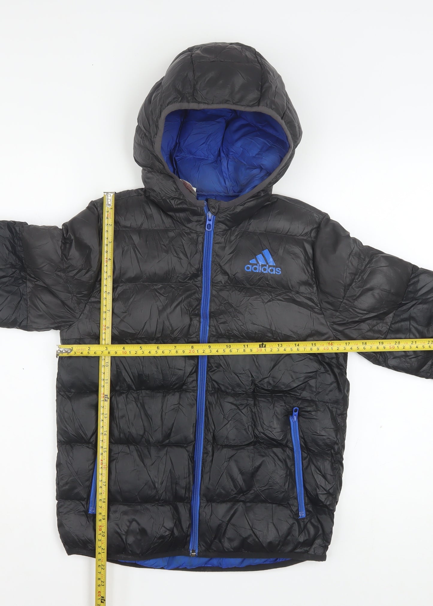 Adidas Boys Black Puffer Jacket 9-10 Years Hooded Lightweight Winter Coat