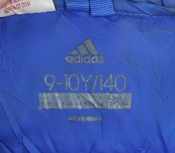Adidas Boys Black Puffer Jacket 9-10 Years Hooded Lightweight Winter Coat