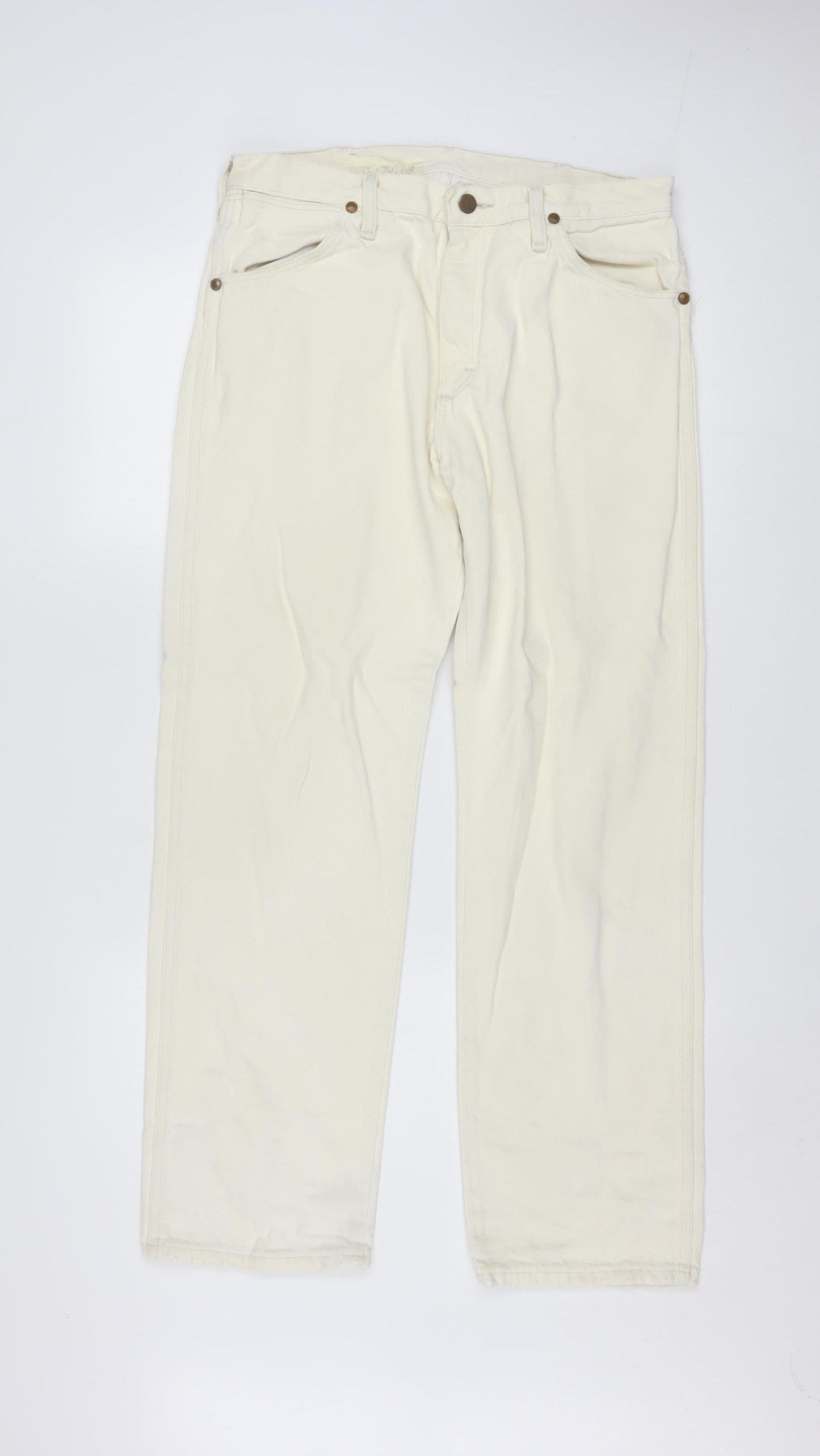 Wrangler Women Ivory Straight Jeans Size 14 Regular Fit 30in
