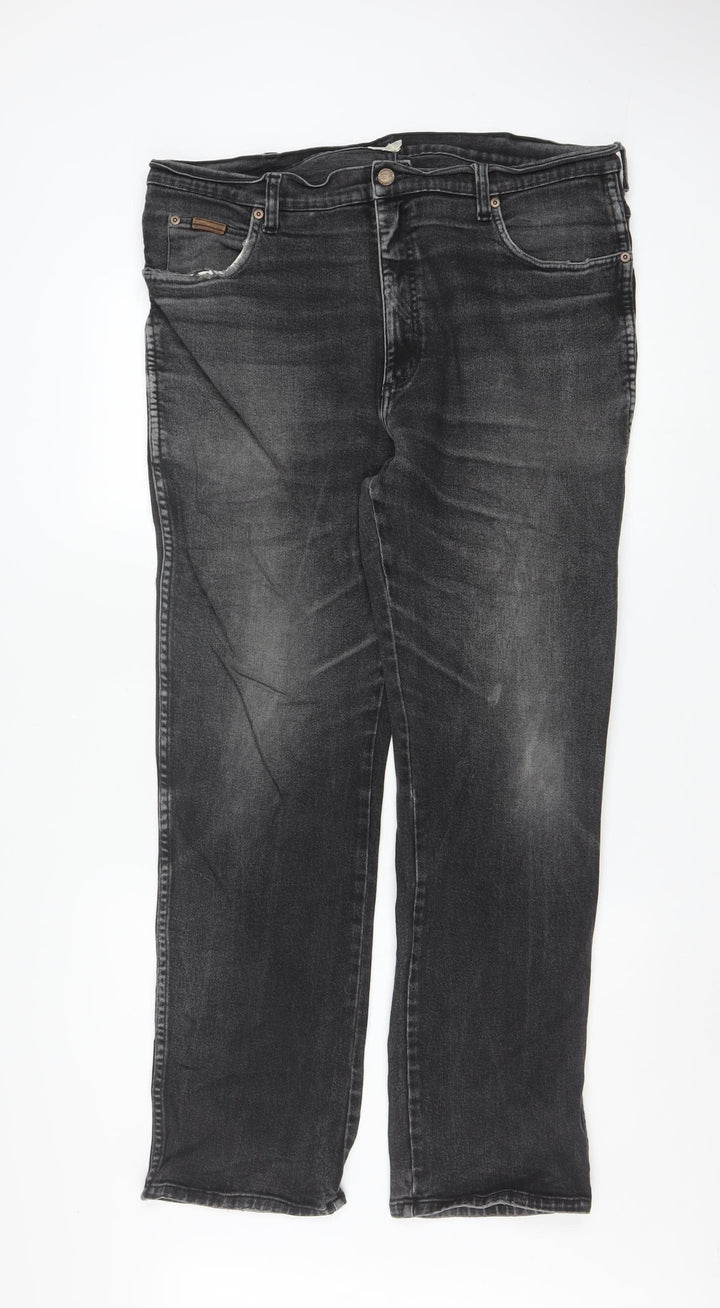 Wrangler Men's Black Straight Leg Jeans 40W 32L Regular Fit Denim