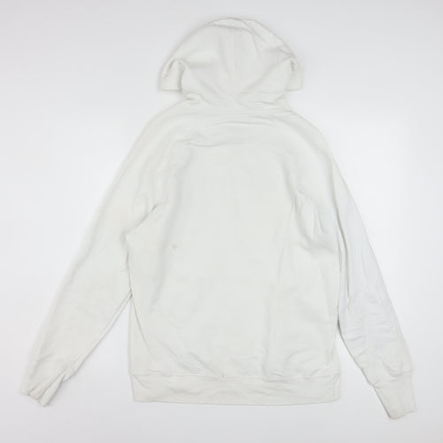 Champion Men's White Hoodie Pullover Medium Logo Print Cotton Blend