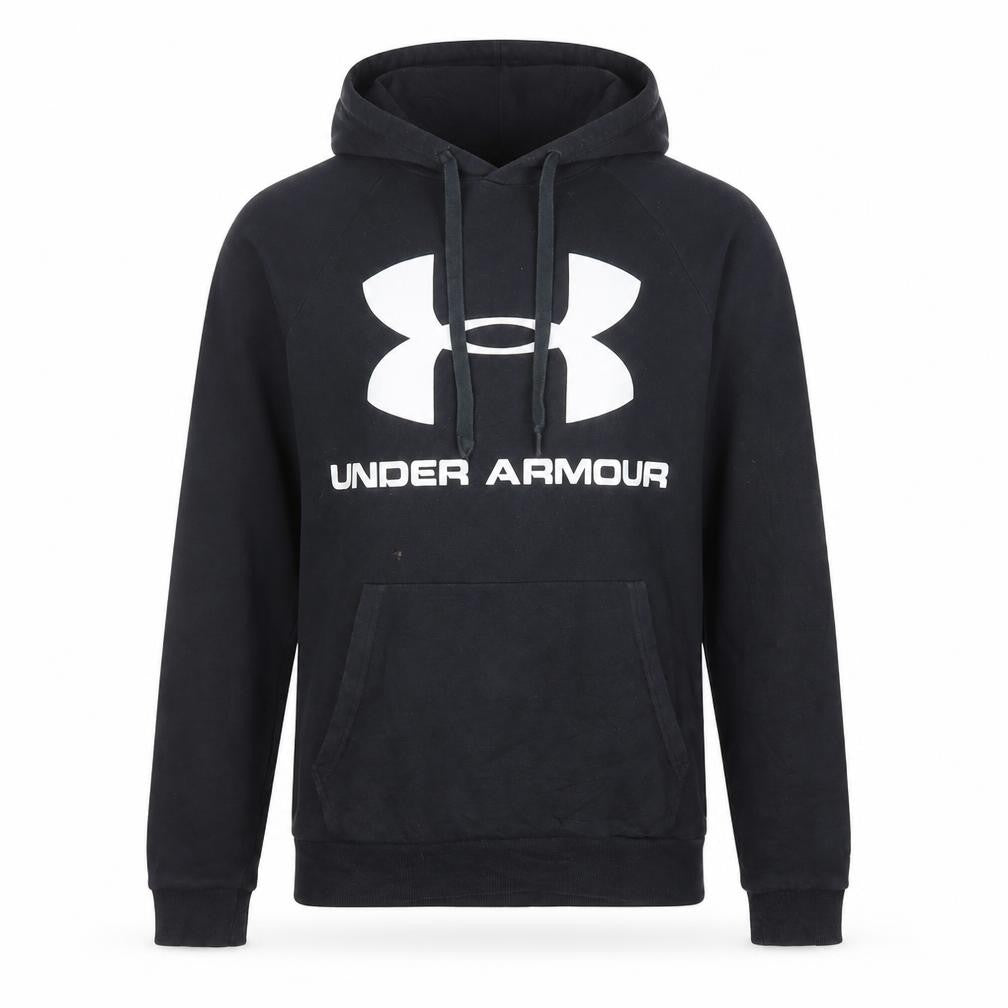 Front view of Under Armour Men's Black Small Pullover Hoodie Logo Graphic Sportswear