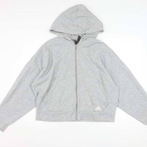 Adidas Women’s Grey Full Zip Hoodie Size 16-18 Lined Sportswear