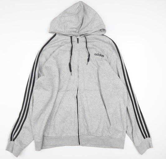 Adidas Men's Grey 2XL Full Zip Hoodie with Logo Trim