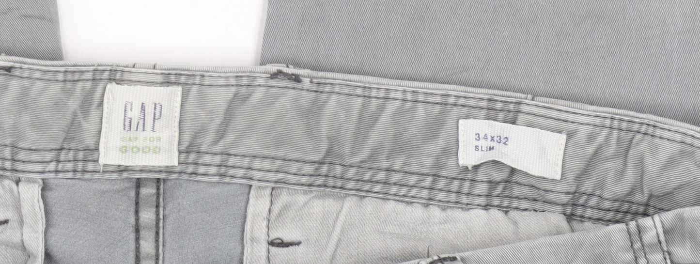 GAP Men's Grey Slim Fit Chino Trousers Size 34x32