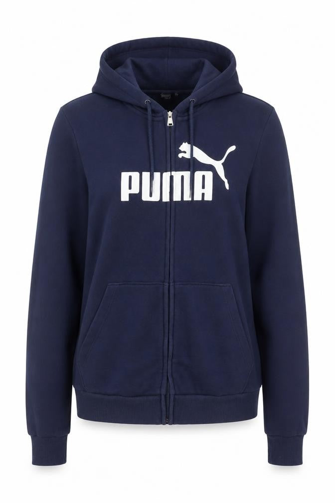 Front view of PUMA Women's Navy Full Zip Hoodie, size 12, Cotton Blend