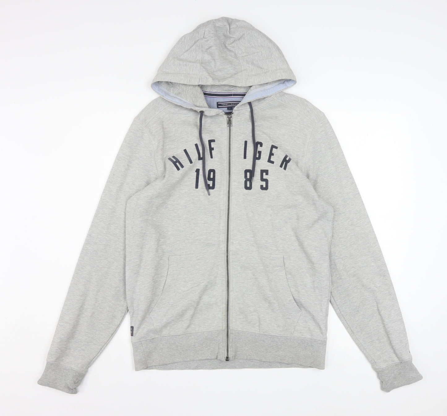 Tommy Hilfiger Men's Grey Full Zip Hoodie Size S Vintage Fit