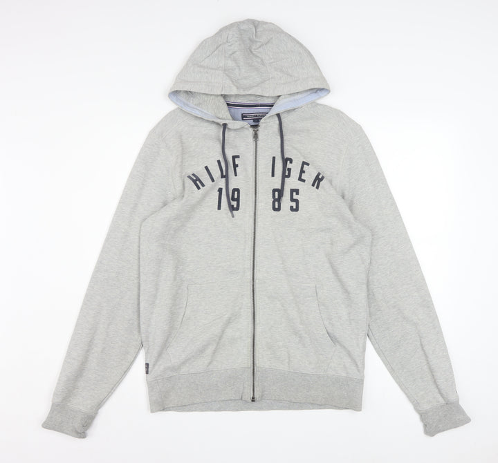 Tommy Hilfiger Men's Grey Full Zip Hoodie Size S Vintage Fit