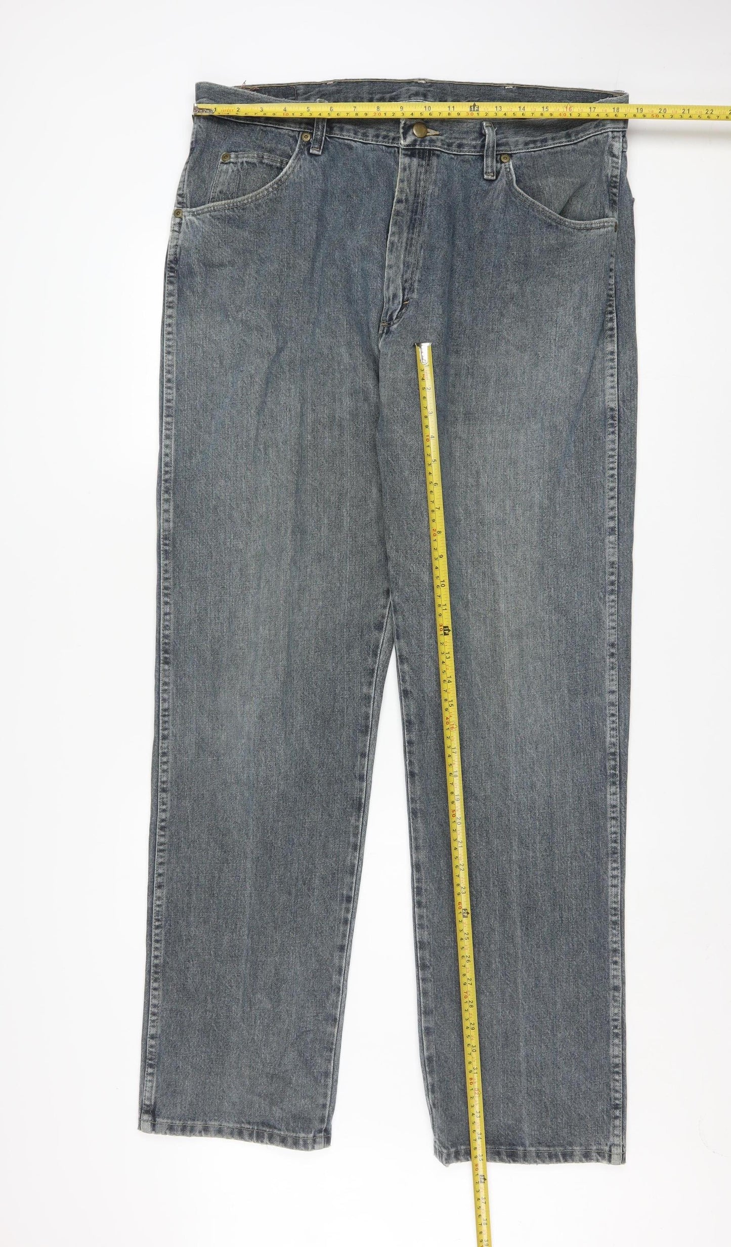 Wrangler Men's Blue 36x34 Regular Fit Straight Denim Jeans