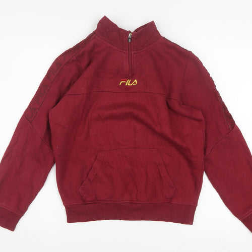 Fila Boys Burgundy 1/4 Zip Sweatshirt Size 164CM Cotton Blend Pullover
