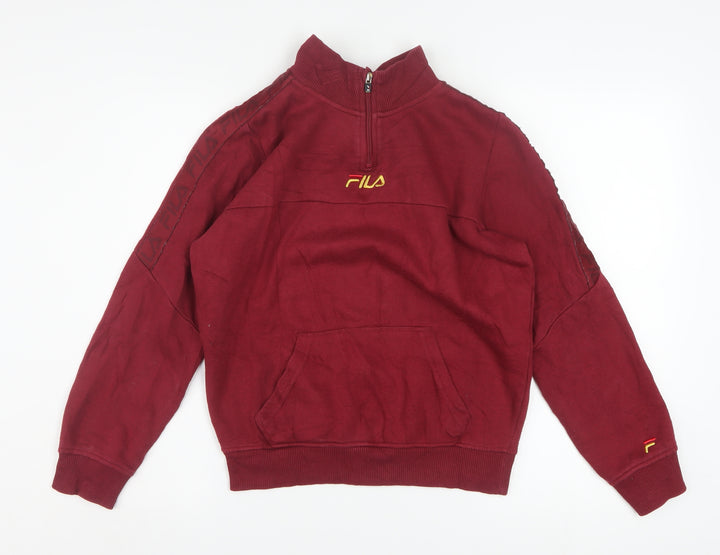 Fila Boys Burgundy 1/4 Zip Sweatshirt Size 164CM Cotton Blend Pullover