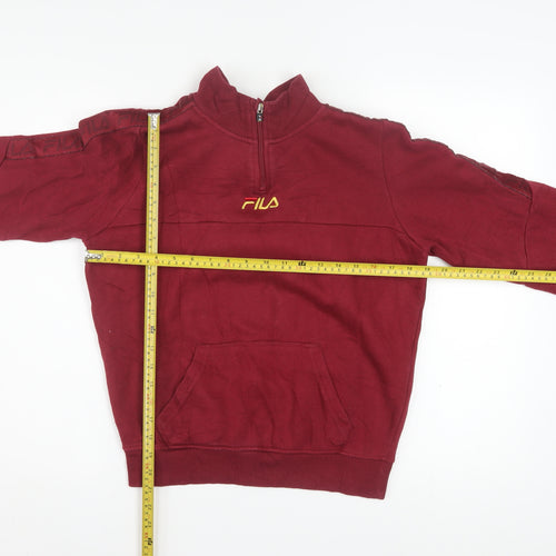 Fila Boys Burgundy 1/4 Zip Sweatshirt Size 164CM Cotton Blend Pullover