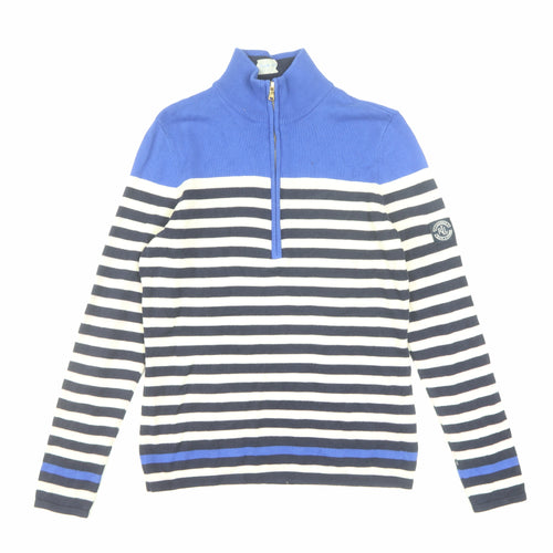 Ralph Lauren Men's Blue Striped Cotton 1/2 Zip Jumper L