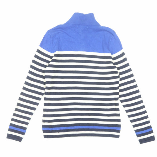 Ralph Lauren Men's Blue Striped Cotton 1/2 Zip Jumper L
