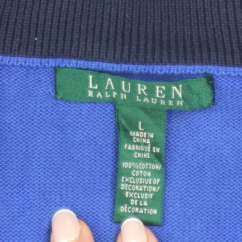 Ralph Lauren Men's Blue Striped Cotton 1/2 Zip Jumper L