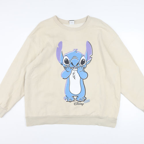 Disney Classics at George Women Beige Stitch Sweatshirt L Pullover Cotton Blend