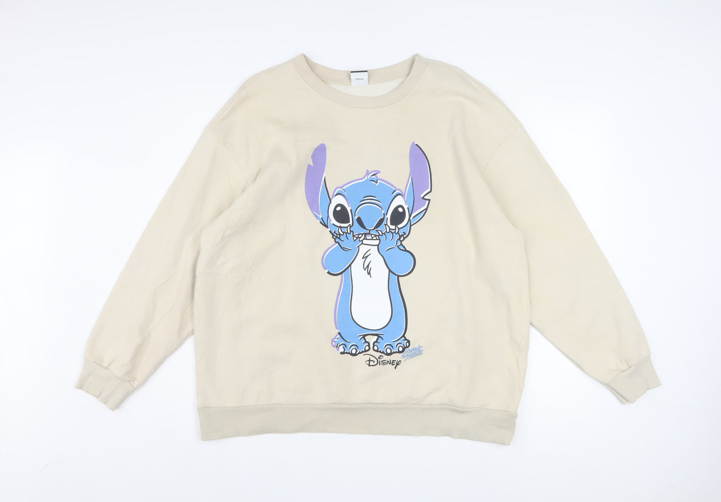 Disney Classics at George Women Beige Stitch Sweatshirt L Pullover Cotton Blend