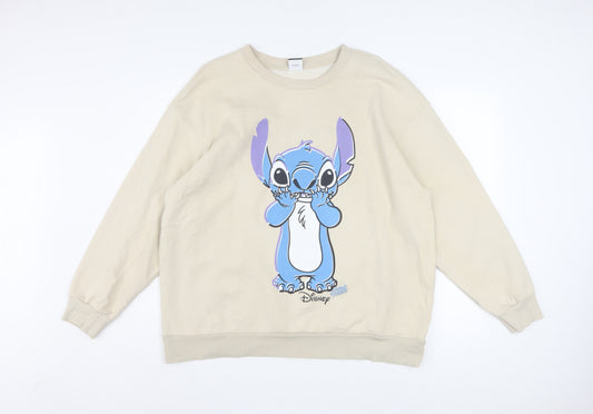 Disney Classics at George Women Beige Stitch Sweatshirt L Pullover Cotton Blend