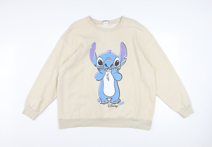Disney Classics at George Women Beige Stitch Sweatshirt L Pullover Cotton Blend