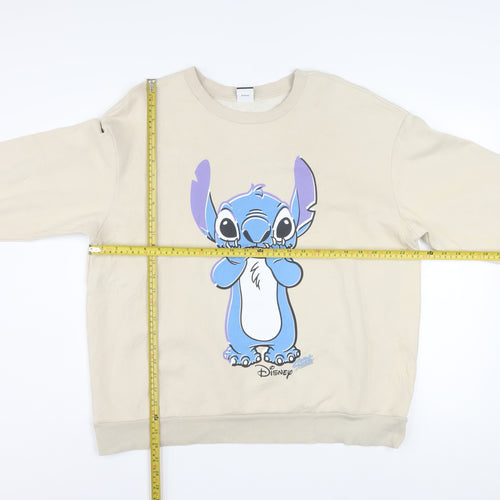 Disney Classics at George Women Beige Stitch Sweatshirt L Pullover Cotton Blend